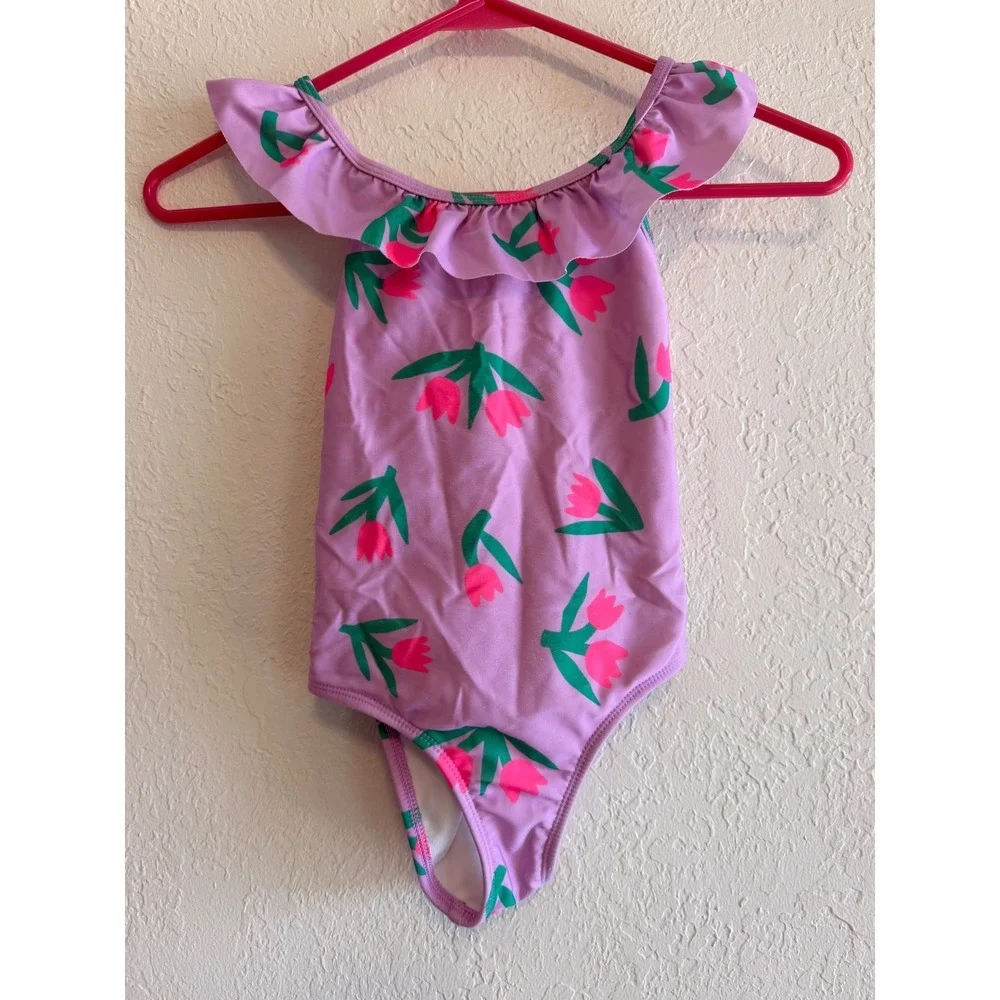 Cat & Jack Girls Purple Tulip Floral Ruffle One Piece Swimsuit 5T 328048091